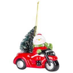 Decoratiune de Craciun cu om de zapada în vehicul, LED, teracota