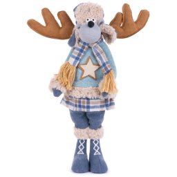 Figurina decorativa Craciun ren-fetita albastra din material textil 55 cm