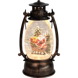 Felinar decorativ de Craciun retro cu LED alb cald, Mos si sclipici
