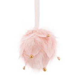 Decoratiune de Craciun tip glob cu pene roz MagicHome, 10x10x9 cm