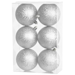 Set 6 globuri argintii pentru brad MagicHome Vianoce, 8 cm
