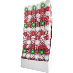 Set 14 globuri de Craciun rosu-alb cu decoratiuni, 8 cm, pentru brad