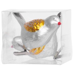Set 2 ornamente pentru brad, pasari decorative argintii, 11 cm