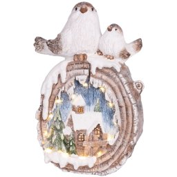 Decoratiune de Craciun cu pasari si casute LED, ceramica, 47 cm
