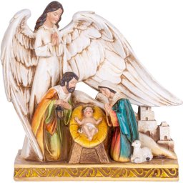 Decoratiune Craciun Sfanta Familie sub aripile îngerului, 21,5 cm