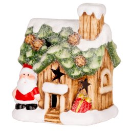 Decoratiune de Craciun MagicHome casuta cu Mos, LED, teracota