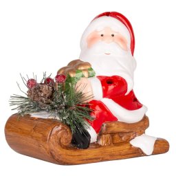 Decoratiune de Craciun Mos Craciun pe sanie cu LED, teracota