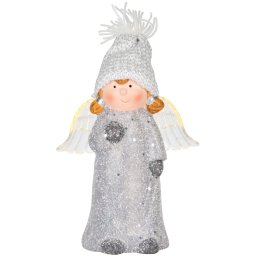 Figurina decorativa de Craciun înger cu LED, teracota, 14 cm