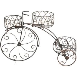 Suport decorativ metalic pentru 3 ghivece, model bicicleta