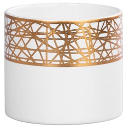 Ghiveci decorativ alb din dolomit cu ornament auriu, 16,8x16,8x14,7 cm