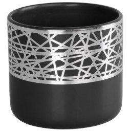 Ghiveci decorativ MagicHome din dolomit, negru cu ornament argintiu, 16,8 cm