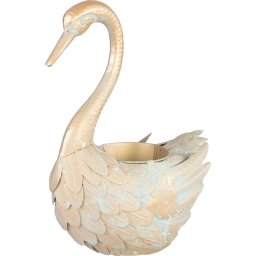 Decoratiune de gradina lebada cu ghiveci metalic auriu 35x18x43 cm