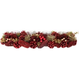 Ikebana advent rosie naturala cu conuri si suporturi lumanari, 50x16x9 cm
