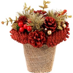 Ikebana decorativa de Craciun rosie, aspect natural, 17x17 cm