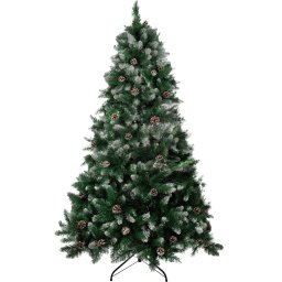 Brad artificial de Craciun 210 cm, tip brad, nins cu conuri decorative