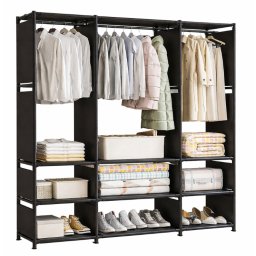 Dulap textil tip organizator haine cu rafturi si bara umerase 170x130x36