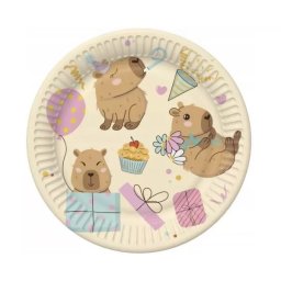 Farfurii de hârtie cu model capibara - 18 cm, set de 8 bucăți