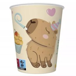 Pahare de hârtie cu model capibara - 250 ml, set de 8 bucăți