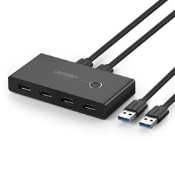 HUB extern Ugreen, US216 porturi USB: USB 3.0 x 4, conectare prin 2 x USB, partajare date 2 pc-uri simultan,buton comutare PC,lungime 1.5 m,LED, negru 30768 (timbru verde 0.8 lei) - 6957303837687