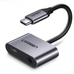 ADAPTOR Incarcare si audio Ugreen, CM193, 1 x USB Type-C(T) la 1 x USB Type-C(M) si 1 x Jack 3.5mm(M), lungime cablu 10 cm, gri 50596 (timbru verde 0.08 lei) - 6957303855964