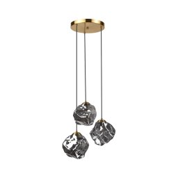 Candelabru suspendat pe cablu CRISTAL, 3x E14/15W/230V, alamă/negru fumuriu