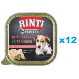 RINTI Feinest Poultry Pure&Ham pasare si sunca 12x150 g pentru caini