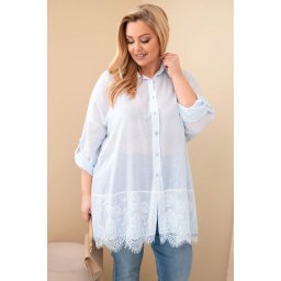 Kesi Włoski Plus Size women's shirt made of cotton with lace finish blue