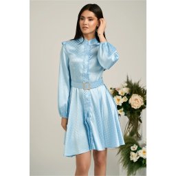 Rochie Dy Fashion bleu cu buline si curea in talie