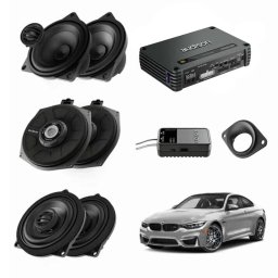 Boxe auto Pachet sistem audio Plug&Play Audison dedicat BMW K4M X4M + Amplificator AF C8.14bit + Conectica dedicata