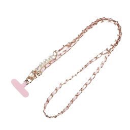 Snur telefon Lemontti cu perle, 120cm, culoare roz