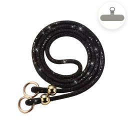 Snur telefon Lemontti cu cristale, 120cm, culoare negru