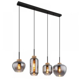 Suspensie Maxy 15549-4H, 4xE27, L:96 cm, metal negru, sticlă fumurie