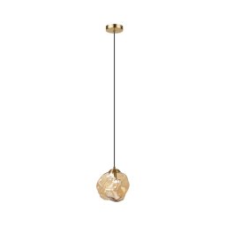 Lustră CRISTAL suspendată pe cablu, 1xE14/15W/230V, alamă/bej fumuriu