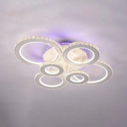Lustra LED RGB Zafina 238W cu telecomanda si cristale, 6 cercuri, alb