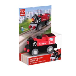Locomotiva cu baterii Hape pentru sine din lemn, cu far si schimbare sens