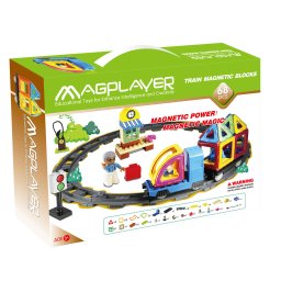 Joc de constructie magnetic Magplayer cu tren, 68 piese, 3D, 3+ ani