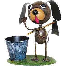 Decoratiune caine gradinar din metal cu ghiveci, 27x16x29 cm