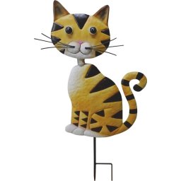 Decoratiune de gradina tip pisica din metal, cu tarus, 61 cm