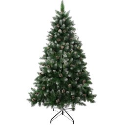 Brad artificial de Craciun 150 cm, cu varfuri ninse si conuri