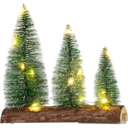 Decoratiune de Craciun cu 3 brazi si 12 LED alb cald, 20x5x20 cm