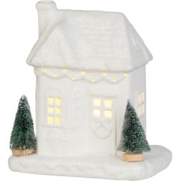 Casuta decorativa de Craciun MagicHome cu LED, ceramica alba