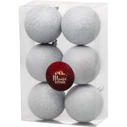 Set 6 globuri gri argintii MagicHome pentru bradul de Craciun, 8 cm