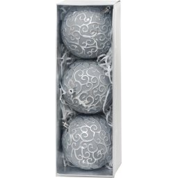 Set 3 globuri de Craciun argintii MagicHome, 10 cm, model elegant