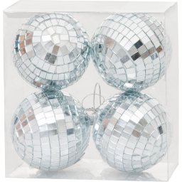 Set 4 globuri disco argintii MagicHome pentru bradul de Craciun, 8 cm