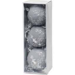 Set 3 globuri argintii MagicHome pentru bradul de Craciun, 8 cm