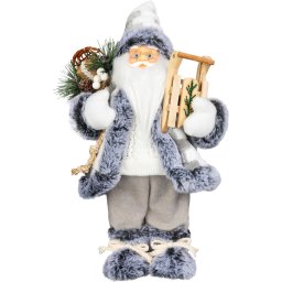 Mos Craciun decorativ cu sanie, alb-gri, 45 cm, MagicHome