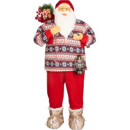 Figurina decorativa Mos Craciun cu pulover, 120 cm, MagicHome