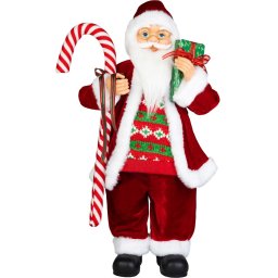 Decoratiune Mos Craciun MagicHome cu cadou, rosu, 60 cm