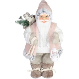 Decoratiune de Craciun Mos Craciun cu cadou, roz-maro, 30 cm
