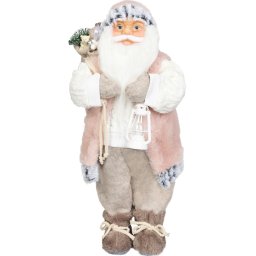 Decoratiune de Craciun Mos Craciun cu cadou, roz-maro, 46 cm
